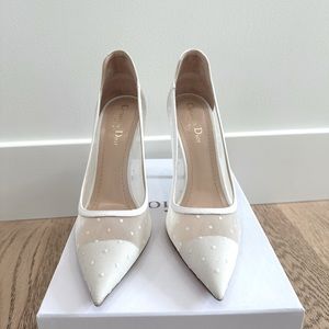 Dior White Mesh Polka Dot D-Moi Pointed Toe Pumps